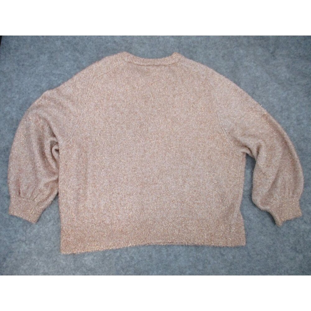 Loft Beige Gold Metallic Shimmer Fluffy Long Sleeve Sweater Womens XL - Picture 10 of 14